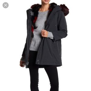DIANE VON FURSTENBERG Faux Fur Trim Hooded Coat